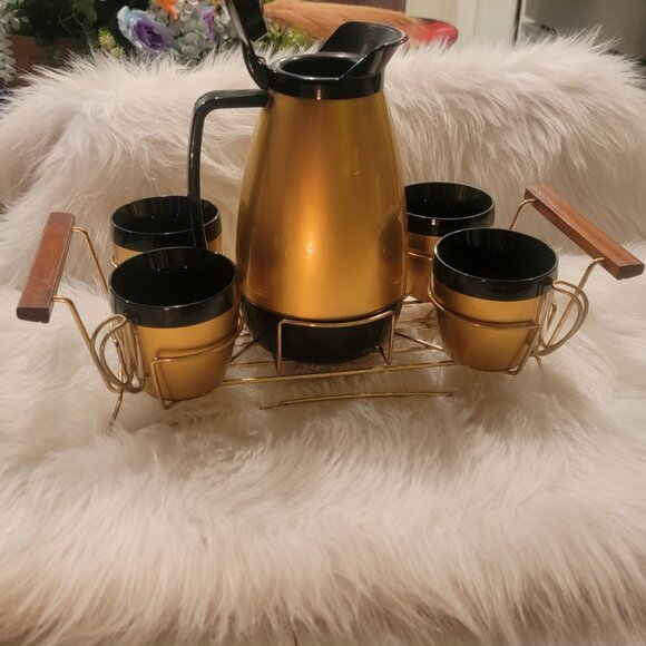 Vintage thermo-serv Black and Gold Coffee Server Set MCM Rare - Picture 1 of 5